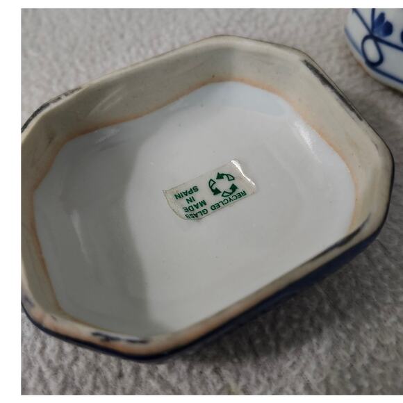 Hand Painted Thailand Vintage Trinket Dish Ceramic Blue White Rectangle - Picture 6 of 9